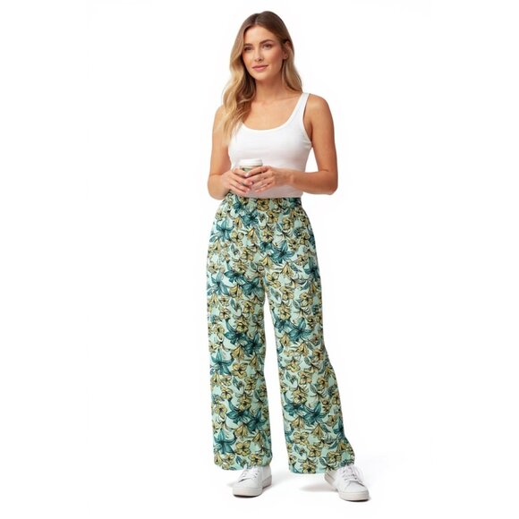 Beach Riot Blue Lagoon Pants XL Pull On Floral Hawaiian Swim Coverup Palazzo - Picture 1 of 10